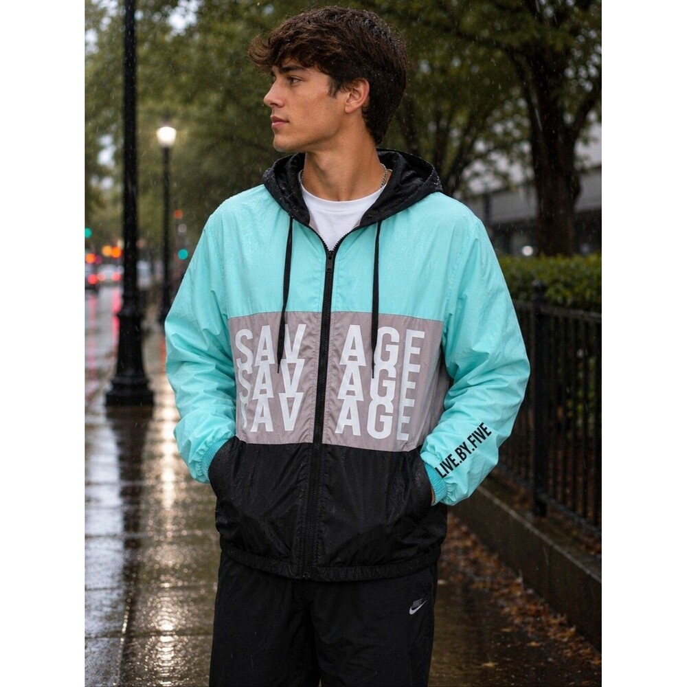 Turquoise Blue Black Five By Five Windbreaker NWT Large Men's